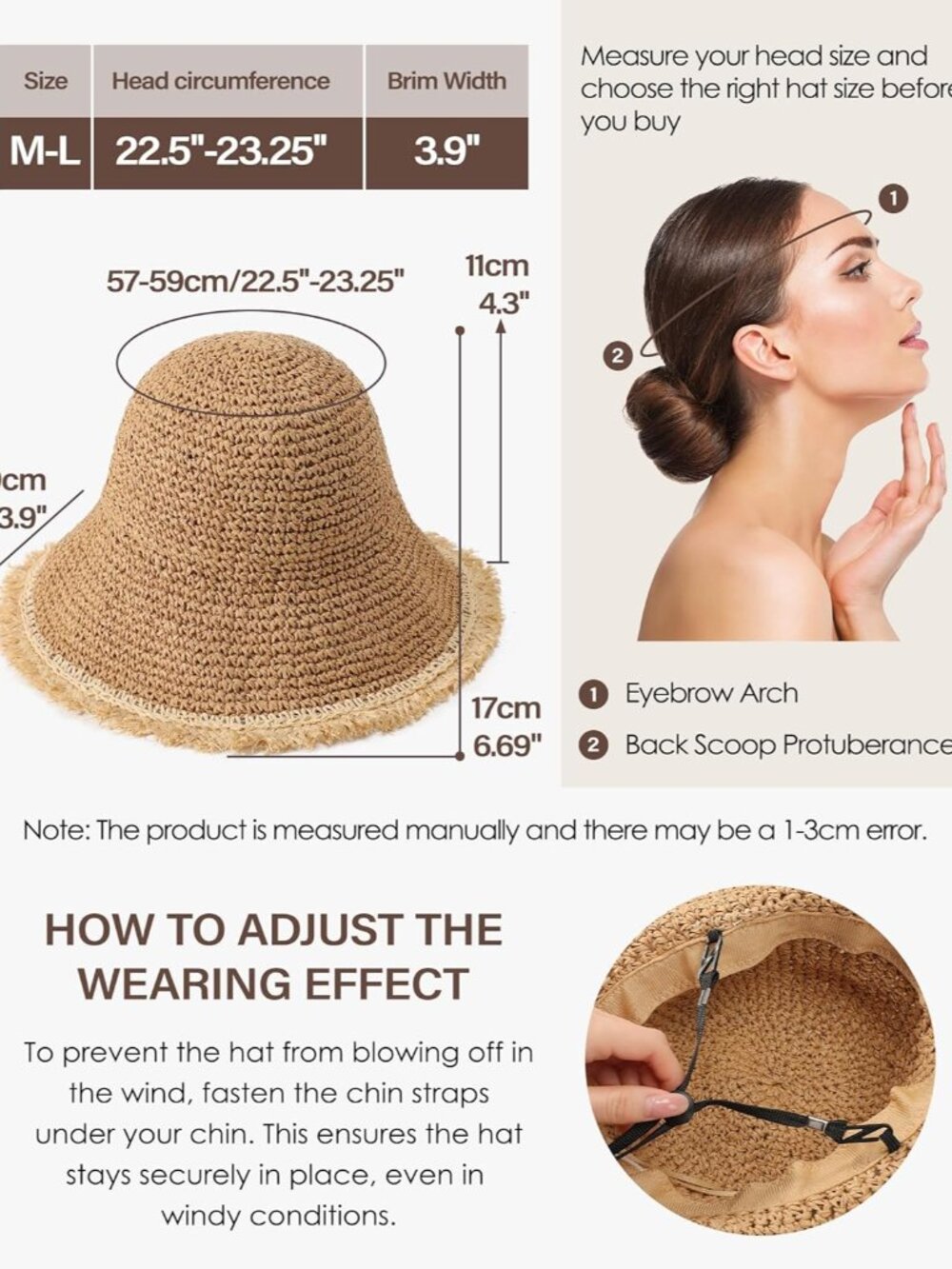 Beach Hats for Women - Straw Bucket Hats for Women, Packable Sun Hat Womens with - Picture 2 of 7